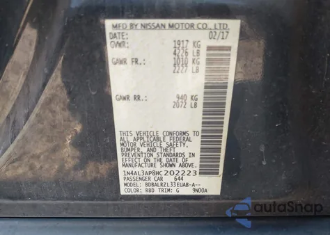 2017 Nissan Altima 2.5 Sl из США, поврежденный, VIN 1N4AL3AP8HC202223